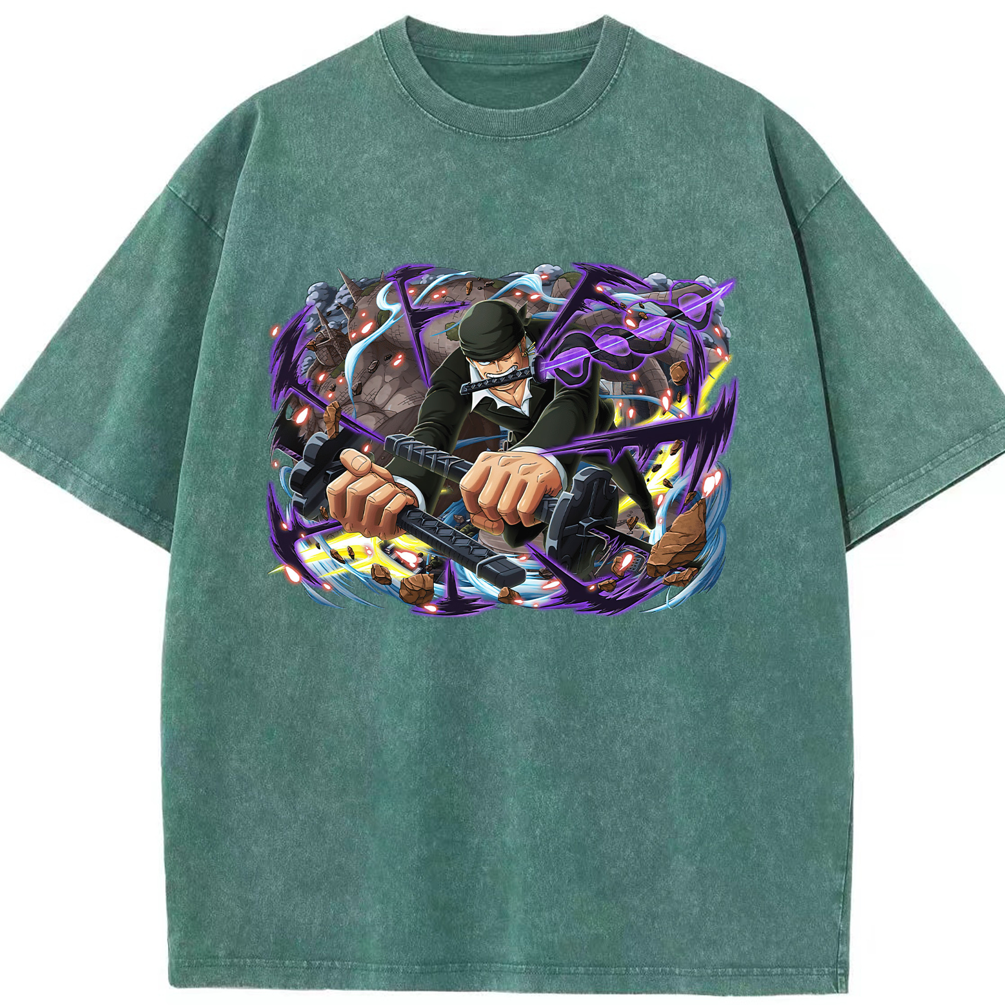 ワンピース ロロノア・ゾロ ONE PIECE Roronoa Zoro 綿100% ヴィンテージ風 半袖Tシャツ（フロントプリント）